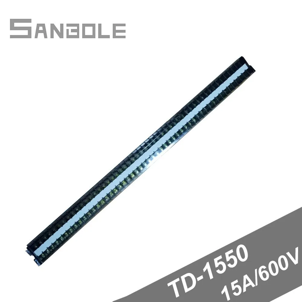 

TD-1550 Connector Dual Row DIN rail mounting Fixed Terminal block 15A/600V 50 Positions Screw Barrier Strip cable wiring