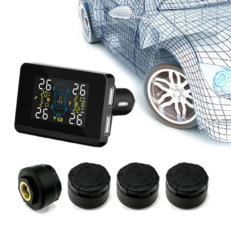 CAREUD DC8V-DC16V Универсальный 4 датчика lcd Автомобильный TPMS автомобильный беспроводной контроль давления в шинах Система прикуривателя батарея постоянного тока