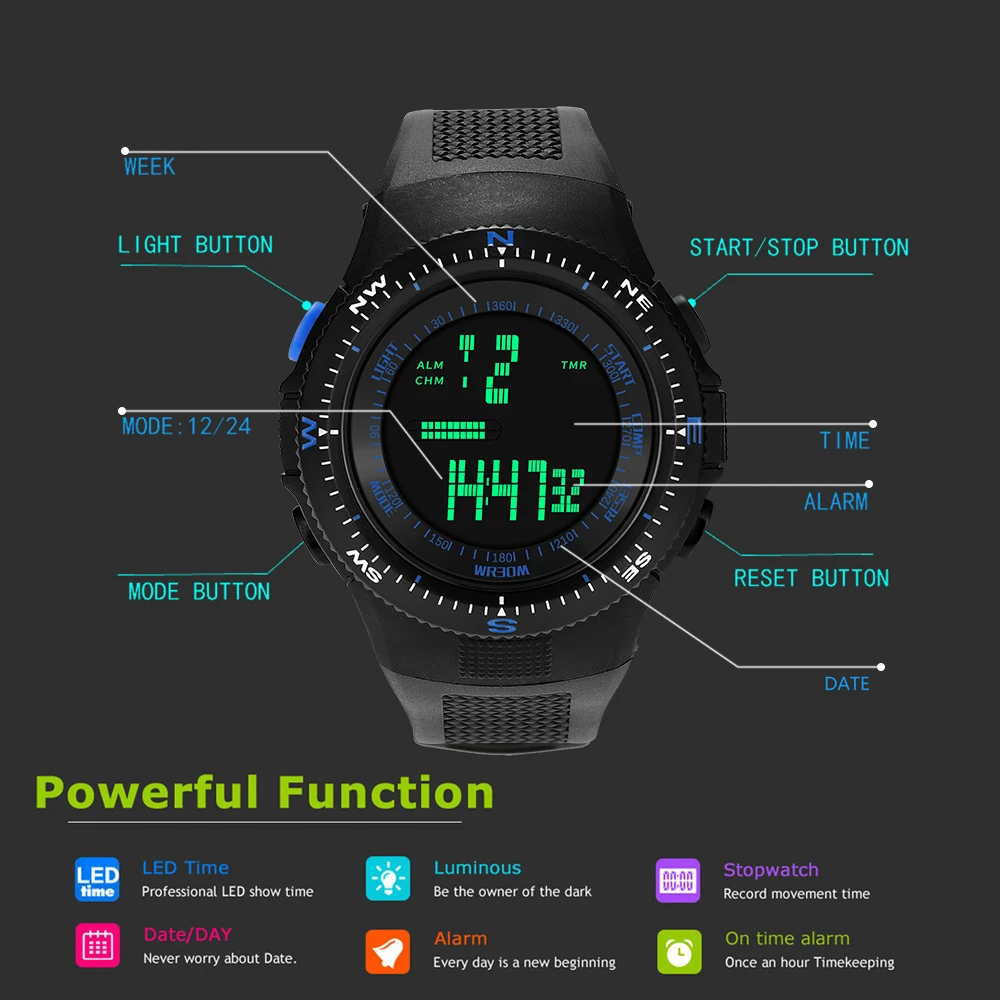 

Fashion Woman Children Kids Girl Men Watch Strong Clock Digital Watch Outdoor Multifunction Waterproof Electronic Sports Watches