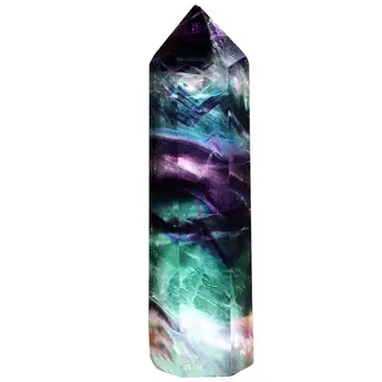 

100% Natural Fluorite Crystal Colorful Striped Fluorite Quartz Crystal Stone Point Healing Hexagonal Wand Treatment Stone