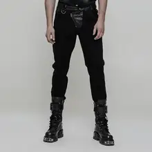 Панк рейв мужские из кожзаменителя, в стиле стимпанк цветные обтягивающие брюки черный K-323