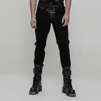 

Punk Rave Men's Steampunk Faux Leather Colorblock Skinny Trousers Black K-323