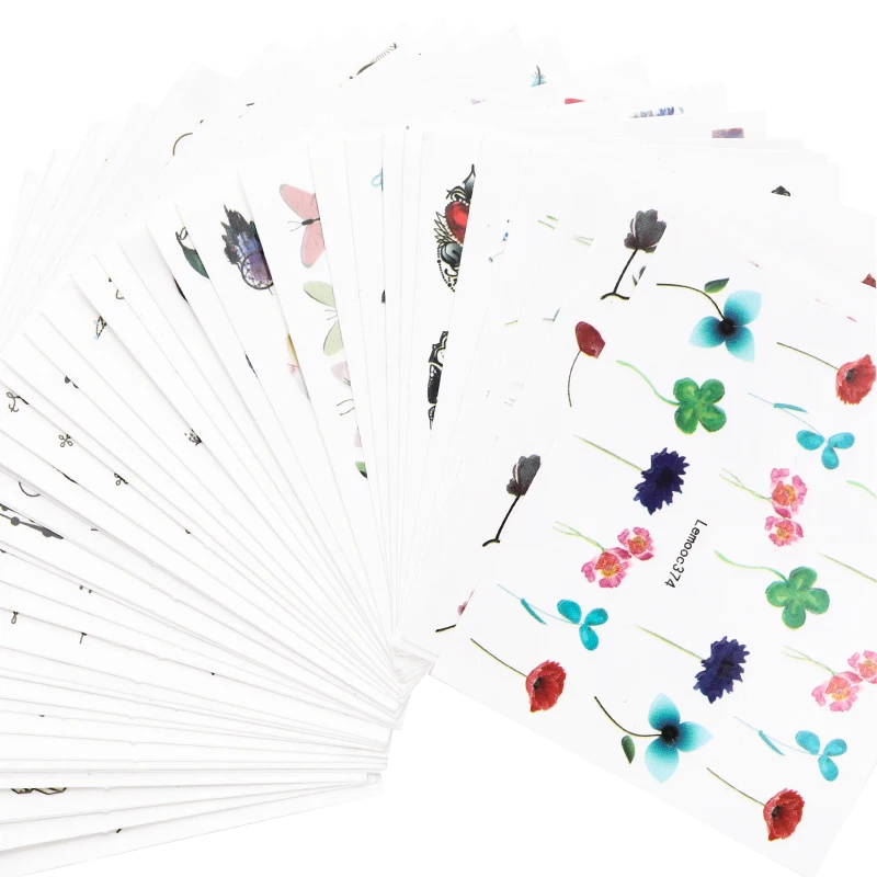 LEMOOC водяные наклейки для ногтей переводные наклейки цветы Бабочка Смешанные узорами, дизайн ногтей декоративные наклейки DIY дизайн