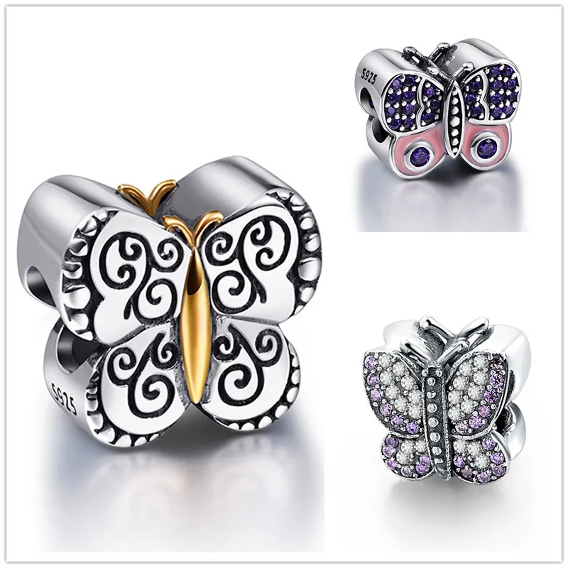 

Fit Authentic Pandora Bracelets Silver 925 Cute Butterfly charms Beads CZ Stone Pendant Charms Jewelry Making for women Gifts
