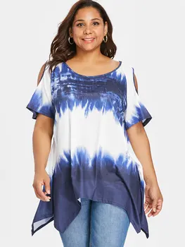 

Women TShirt Summer Long Tunic Plus Size Ombre Print Asymmetric T-Shirt Causal Short Sleeves Tees T Shirts Streetwear On Sale