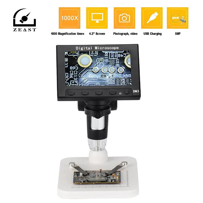 

DM3 1000X 4.3 Inch USB Handheld Electronic Microscope 1080p HD 8 LED LCD Digital Microscope Magnifier For Photo Video Storage