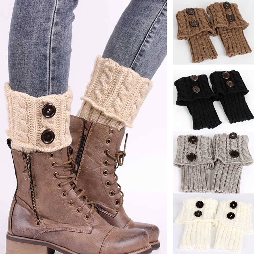 Women Winter Warm Crochet Knitted Faux Fur Cuffs Boot Toppers Leg Warmers Socks