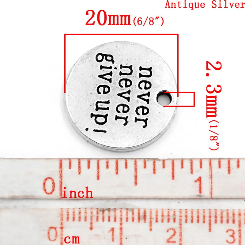 Очаровательные Подвески "никогда не сдается" Гравировка под старину серебро 20 мм диаметр, 30 шт(B23363
