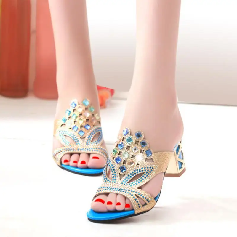 

2018 Summer Fashion Women Big Rhinestone Cut-outs High Heel Sandals Ladies Party Shoes Woman Beach Sandal