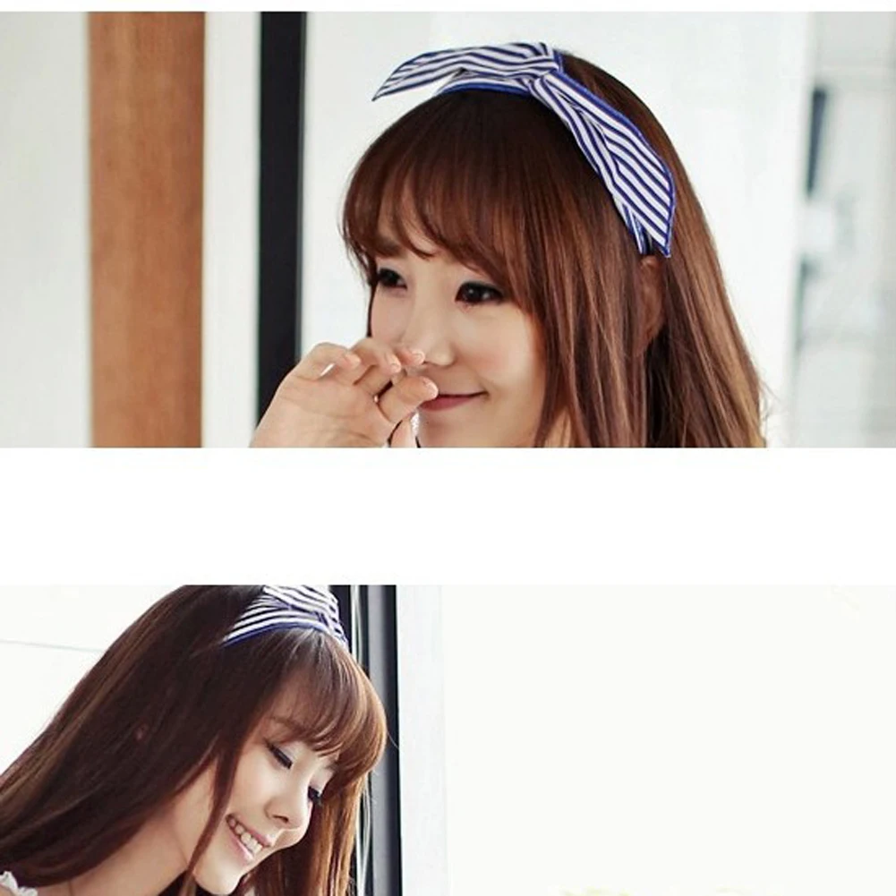 1Pc Cute Leopard Dots lip print flower Bunny Rabbit Ear Ribbon Headwear Hairband Metal Wire Scarf Headband Hair Band Accessories