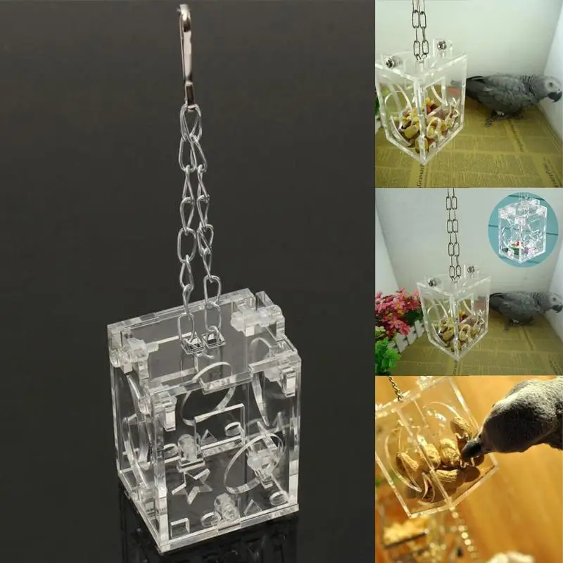 

Clear Acrylic Parrot Bird Cage Feeder Hang Foraging Toys Pet Treat Hunt Macaw Cockatoo Budgie Bird Toys Accessories Feeding Cage