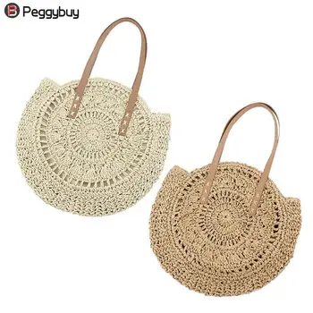 

Round Woven Hollowed OUt Handbags Women Totes Summer Beach Knitted Top-handle Bags