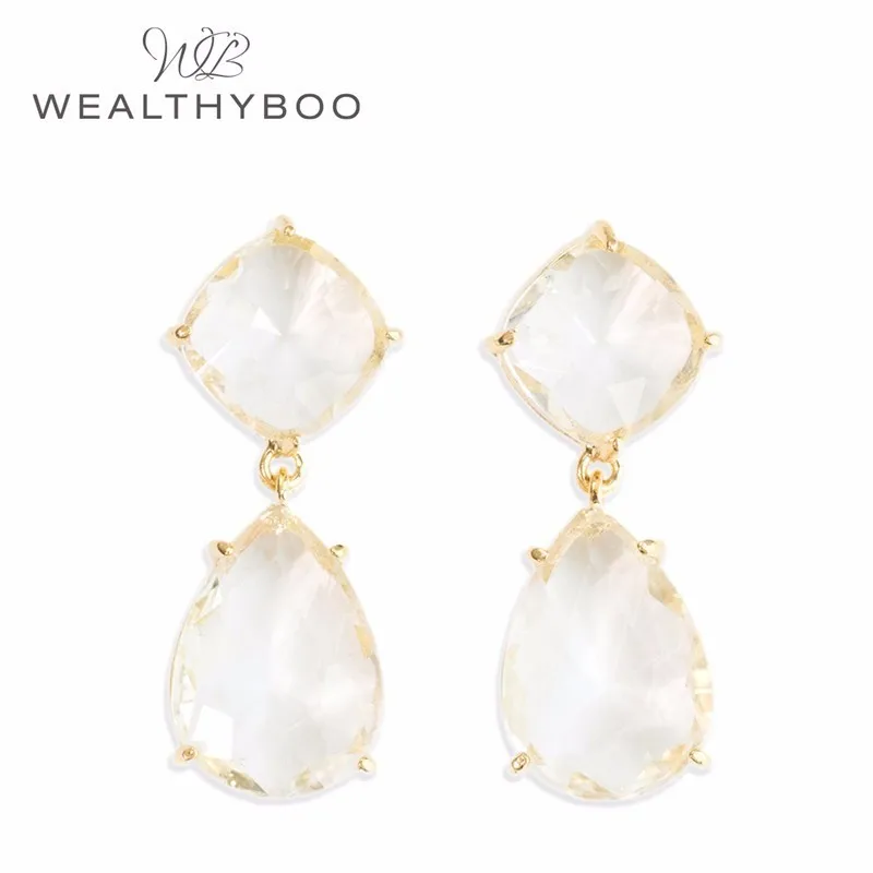 WEALTHYBOO New Women Water Drop Decoration Earrings Metal Frame Glass Transparent Pendant Popular Style | Украшения и аксессуары