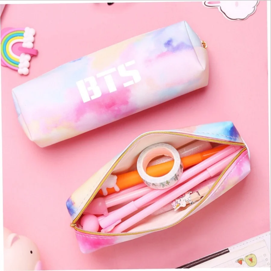 

Kpop Leather Pencil Pen Case Jimin Suga Cosmetic Makeup Bag Protable Coin Bag School Supplies