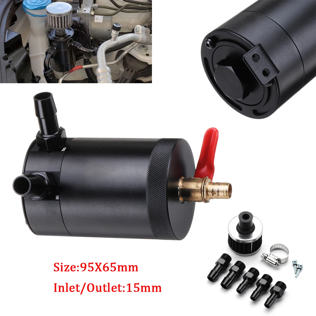 

Car Modified Engine Oil Catch Can 2 Port Universal Baffled Oil Catch Can Reservoir Tank Filter Separator Waste Oil Recovery Pot