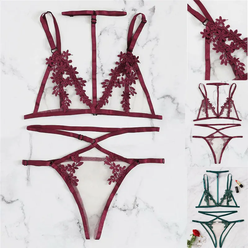 

1 Set Lingerie Women Lace Bra Sexy Hollow Underwear Silk Bandage Babydoll G-String Sexy Lace Up Lingerie Set Sexy Bras Unpadded