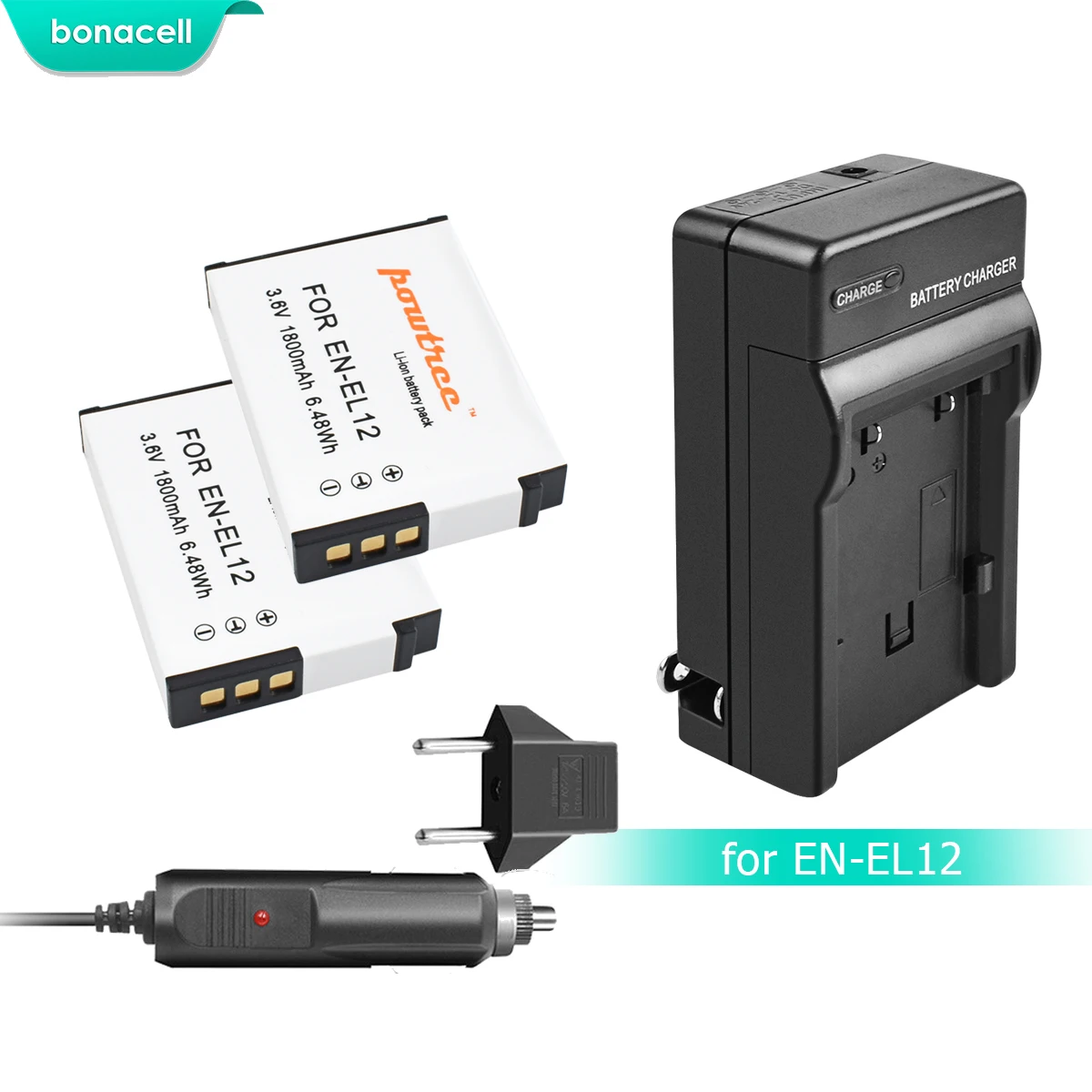 

Bonacell 1800mAh EN-EL12 EN EL12 Battery+Chargerfor Nikon CoolPix S610 S610c S620 S630 S710 P300 P310 P330 S6200 S6300 S9400 L15