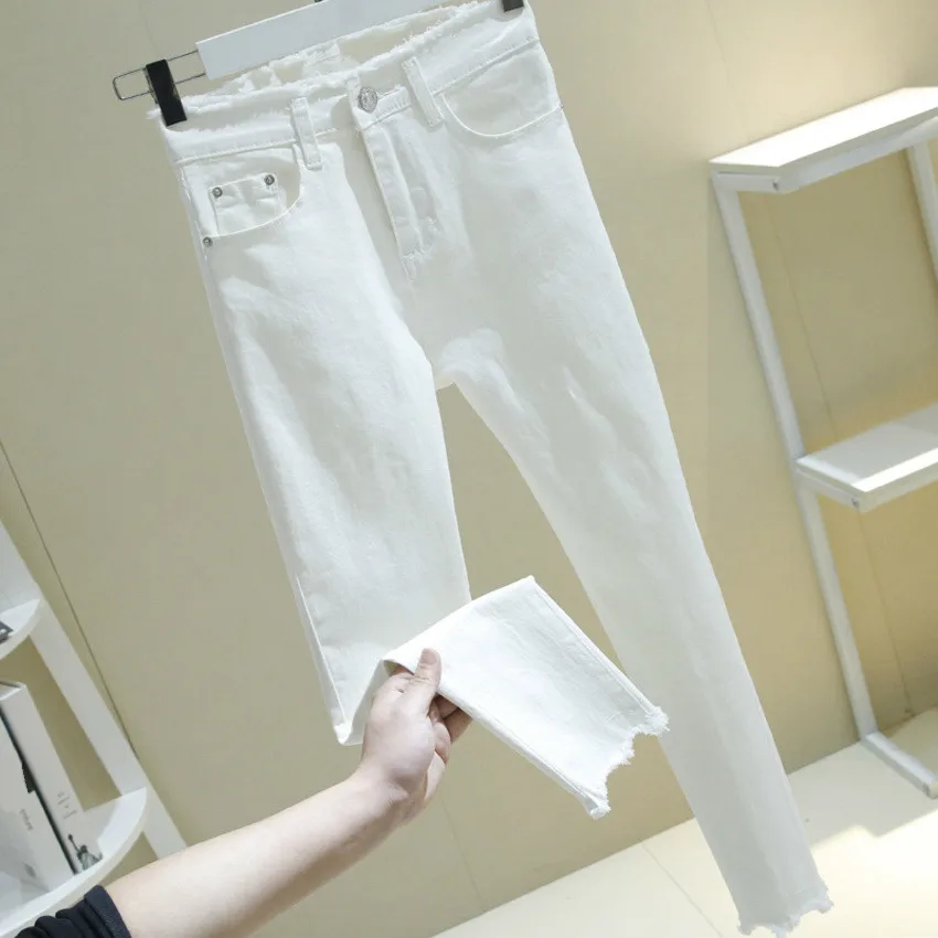 

High Waist Stretch Skinny Fashion Jeans For Women Vintage Girls Slim Ripped Denim Pencil Pants White Black