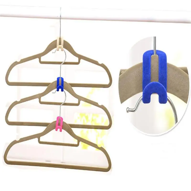 10 pcs Cloth Hanger Hook Mini Flocking Clothes Hanger Easy Hook Closet