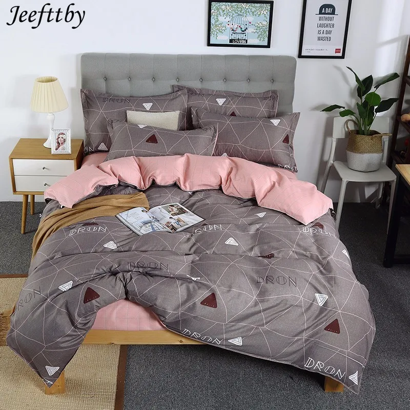 

3/4pcs Bedding Set Geometric Duvet Cover Solid Flat Sheet Plaid Bed Linen Pillowcase Set Ab Side Home Textiles Decor Bedclothes