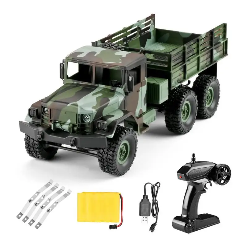 

Hot WPL new 1:16 WPL Six-Wheel Drive Climbing Off-Road Camouflage Remote Control Car Toy Auto Army Trucks for Children