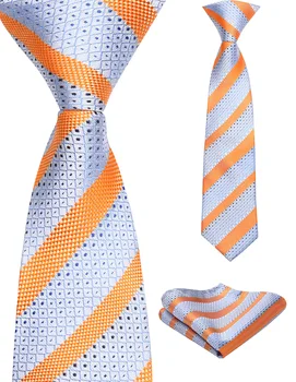 

38cm Child Pre-tied Necktie for Boys Plaids Woven Handkerchief Set Kids School Parent-Child Tie Pocket Square Set