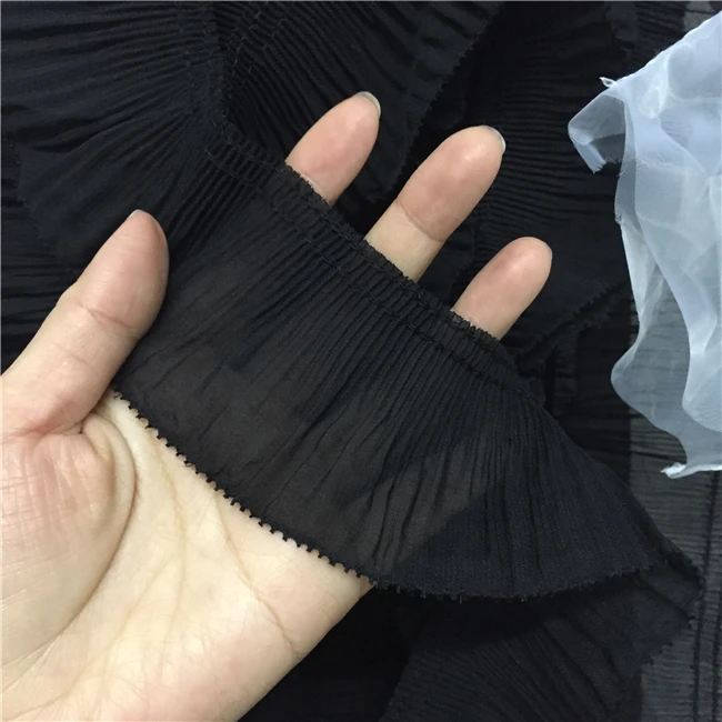 Роскошная белая черная плиссированная шифоновая сложенная кружевная ткань для шитья Лента отделка края для платья воротник бахрома аппликация из гипюра поставки