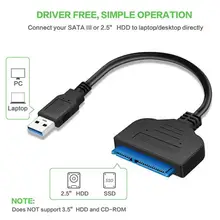 5 Гбит/с USB 3,0 до 2," SATA III кабель адаптера жесткого диска UASP-SATA к USB 3,0 конвертер