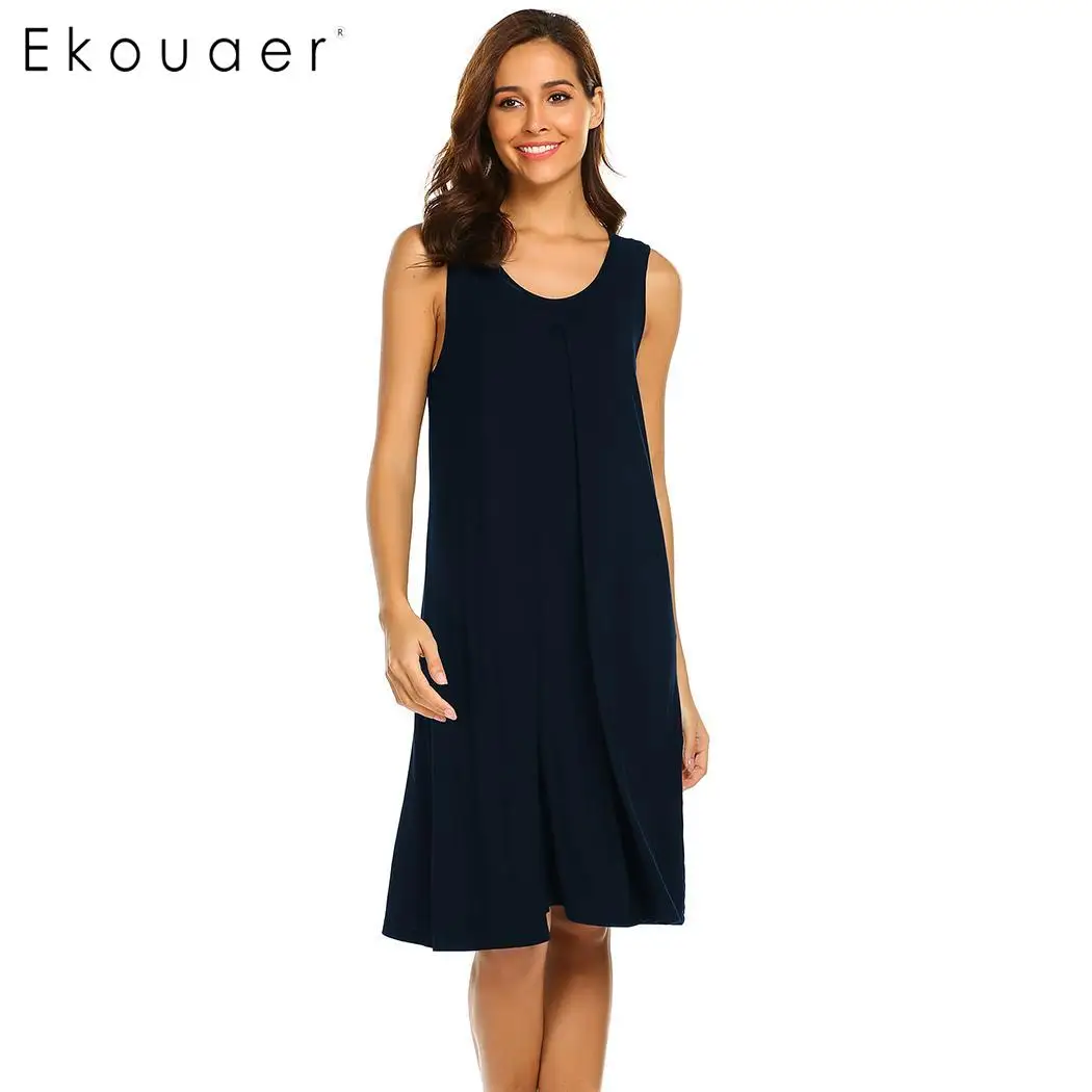 

Ekouaer Loose Sleepshirts Nightgown Sleep Dress O Neck Sleeveless Women Nursing Breastfeeding Nightgowns Dress Female Sleepwear