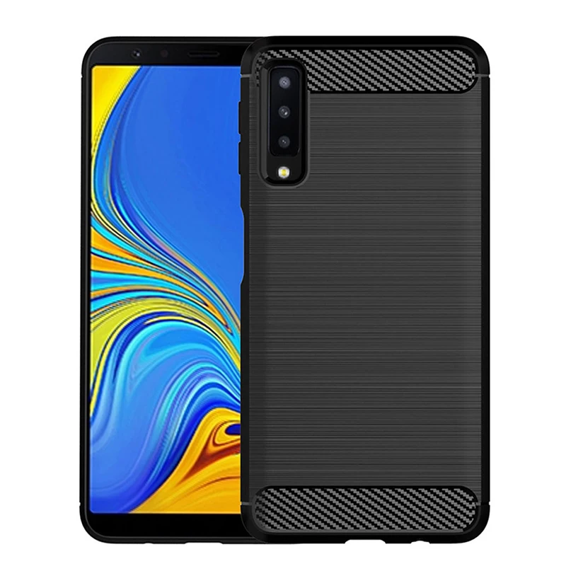 

Silicone Phone Case Soft Carbon Fiber Protective Cover Shockproof Armor Bumper Case for Samsung Galaxy A7 2018 A750 Note 8