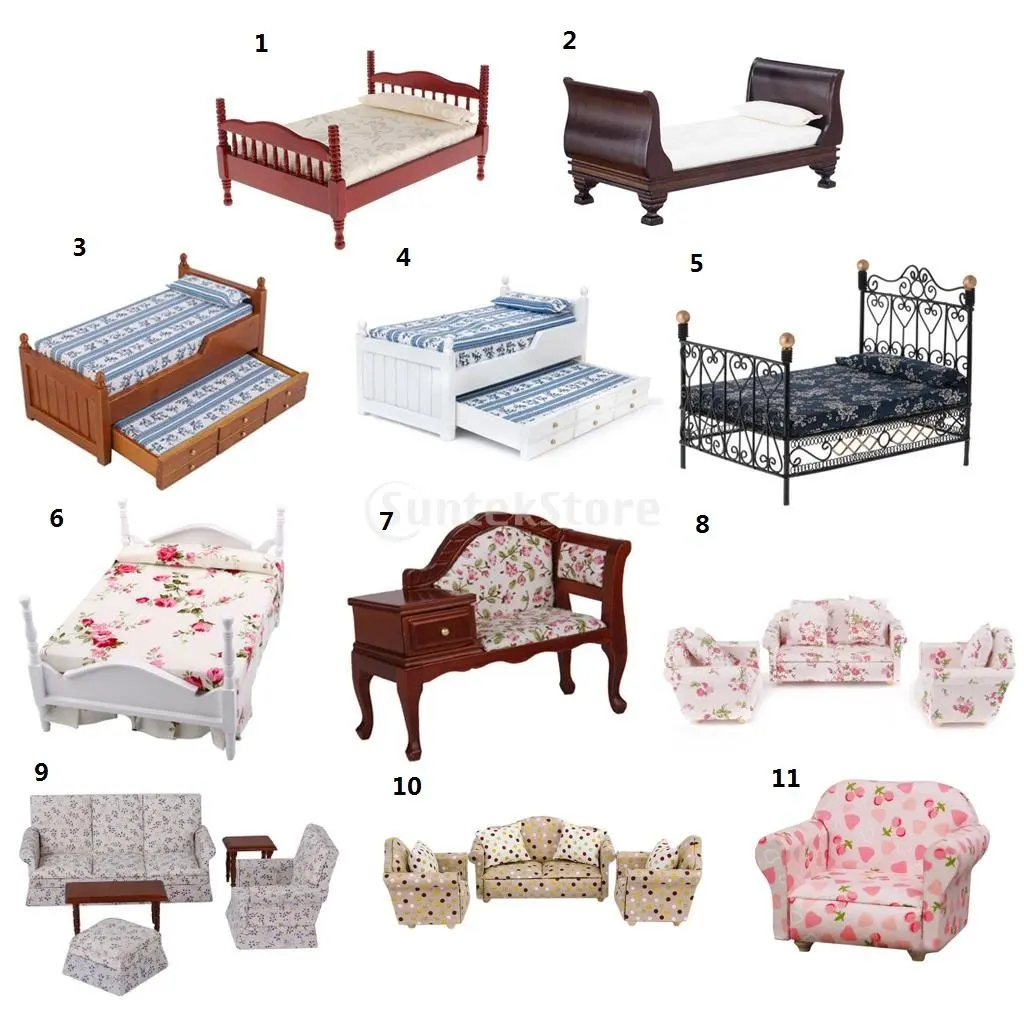 1:12 Scale Dollhouse Furniture Wooden Bed Cabinet Miniature Doll House Accessories Toys Birthday Gi