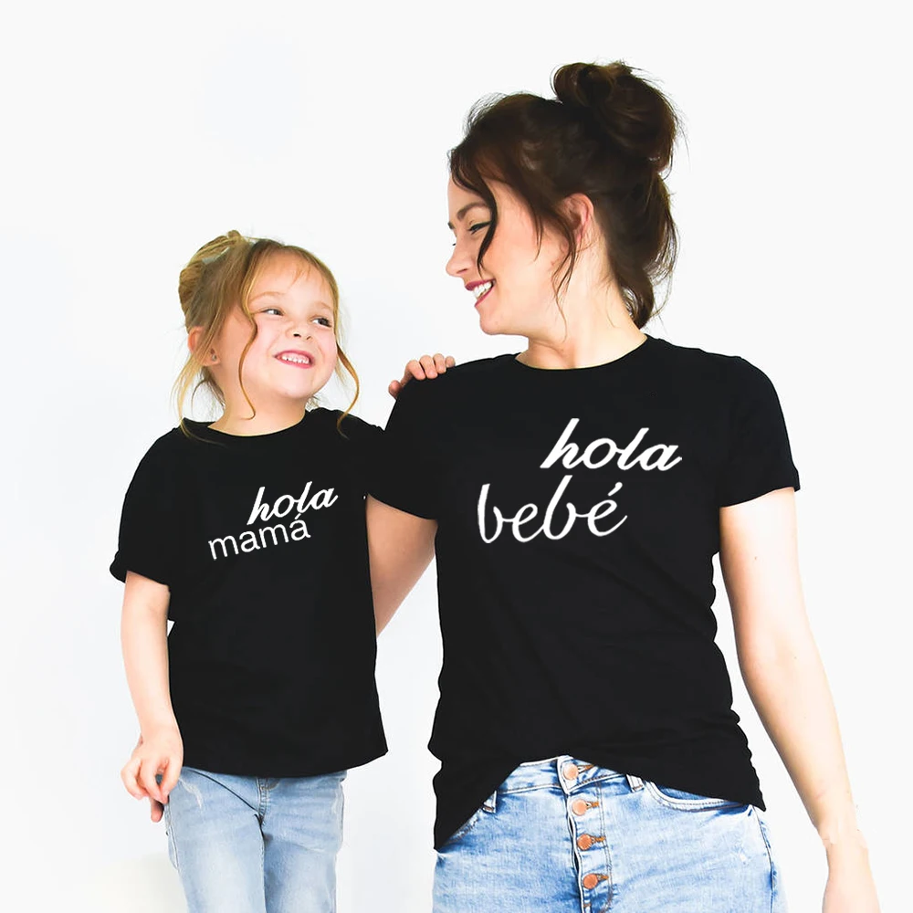 Одежда для мамы и дочки Hola Mama Bebe черная с коротким рукавом | Мать ребенок