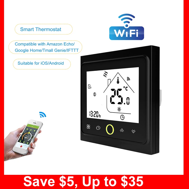 

16A WiFi Thermostat with Touchscreen LCD Display Weekly Programmable Temperature Controller for Home Electric Floor Heating