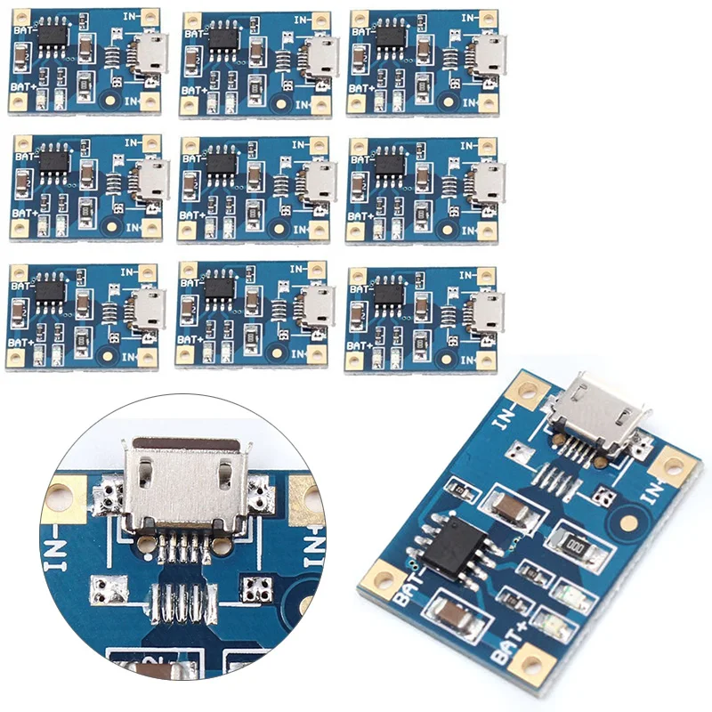 10 шт./лот, 4,2 в, Micro USB, литиевая батарея, зарядная плата, модуль зарядного устройства, 1A TP4056, зарядка, чип, защита, двойная функция