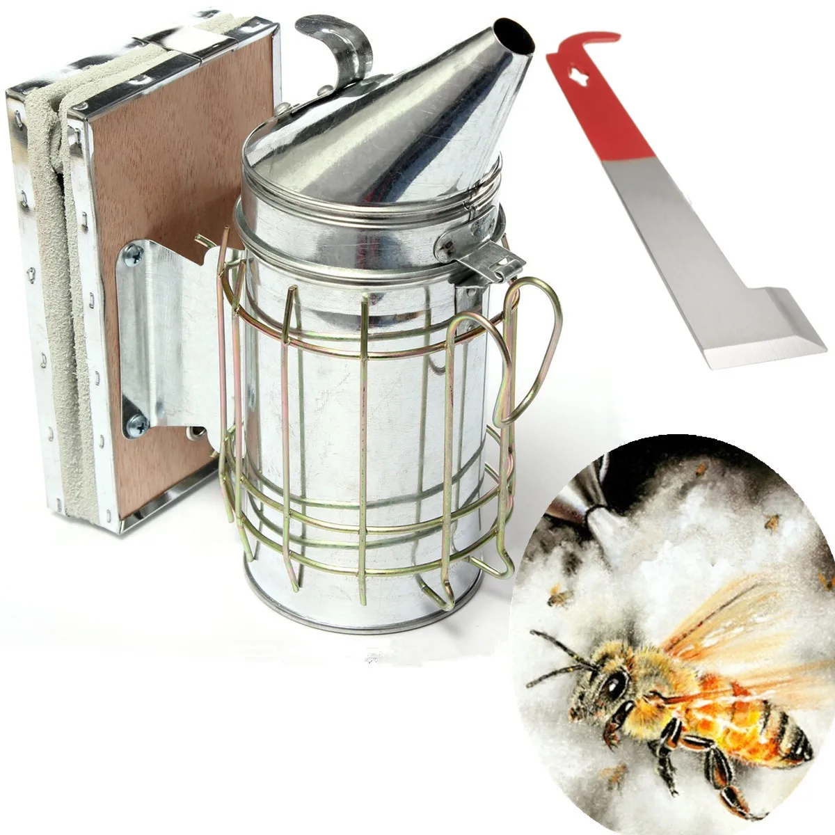 

Beekeeping Tool Galvanized Sheet+Board Bee Smoke Transmitter Kit Apiculture Bee Smoker Smoke Sprayer Bee Smoker Beekeep