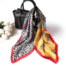 Новинка 70*70 см шелковый шарф квадратный для женщин Модный животный леопардовый узор шейный платок для леди украшение сумки атласные шарфы femme