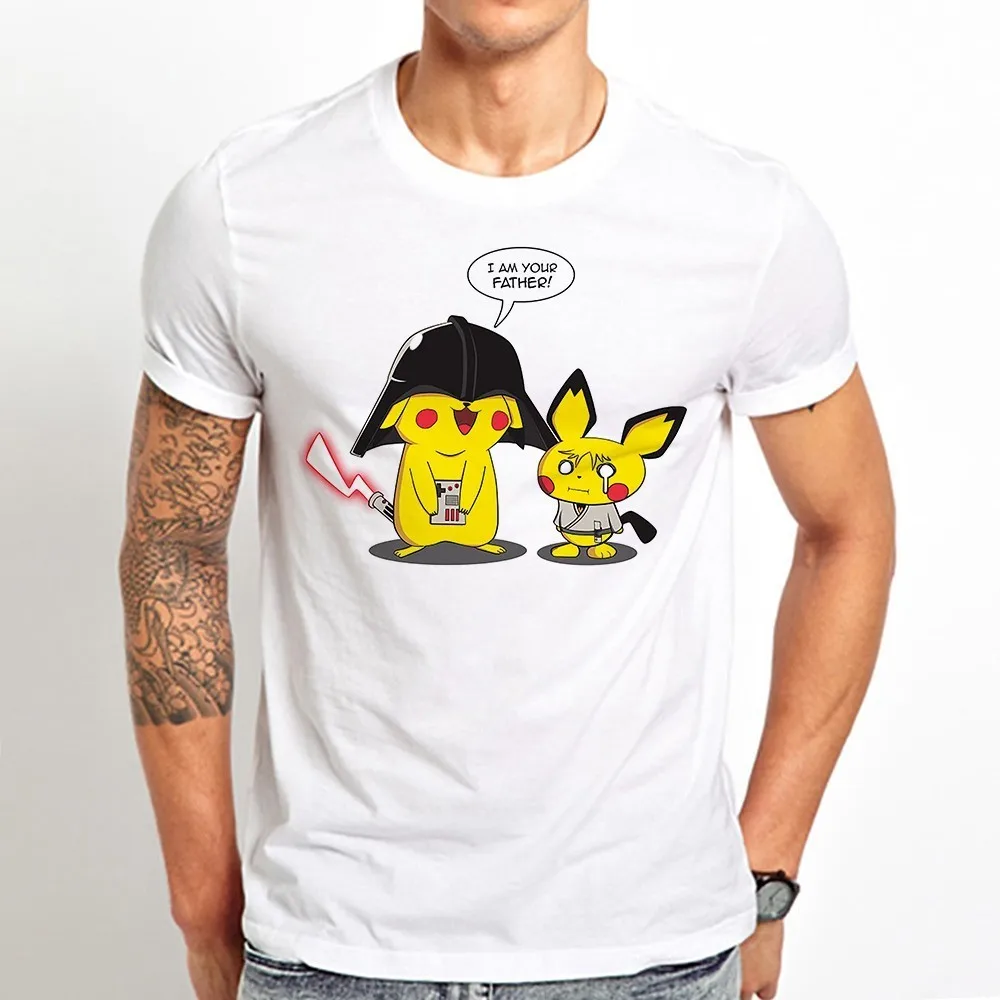 

Pikachu Darth Vader JEDI funny t shirt men 2019 summer new white homme cool pika in pocket tshirt