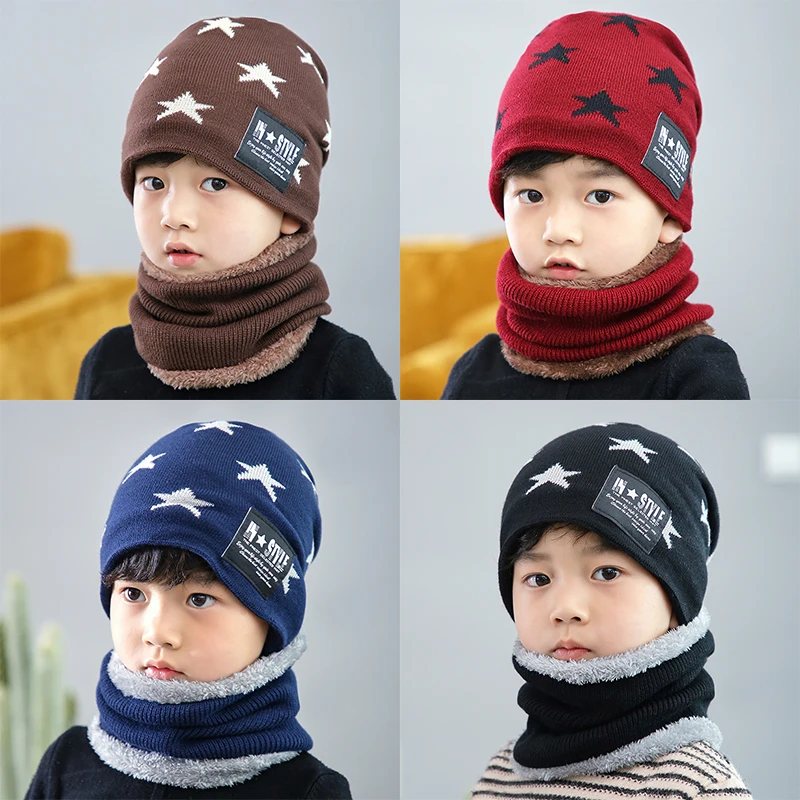 Hot parent child 2pcs super warm Winter balaclava wool Beanies Knitted Hat and scarf for 3-12 years old girl boy hats
