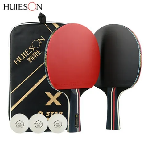 Raquetes de Tênis de Mesa Bolas e Bolsa para Transporte Atacou com 3 Huieson 3 Estrelas Definir Dupla Face Raquete Ping Pong Espinhas em Borracha Rápida