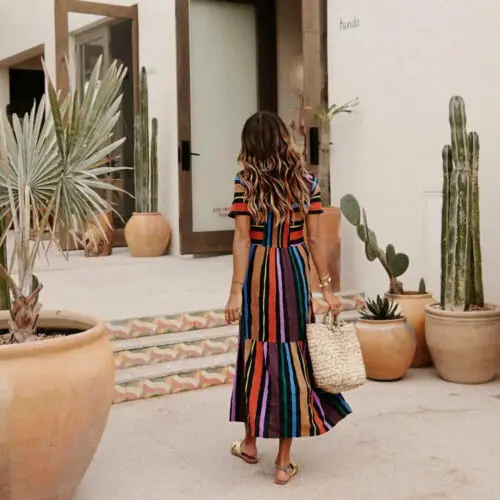 

Hot Fashion 2019 NEW Women Short Sleeve Boho Patchwork Long Dress Ladies Summer Sundress Holiday Travel dress up Plus Size