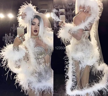 

Sexy Women Nightclub Modern Dance Costume Shining Crystals Bodysuit Party Birthday Celebration Clothing Stage 2 Piece Outfits