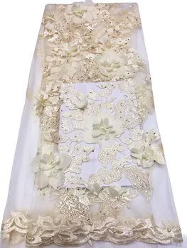 

3D flower lace embroidered fabric African beaded stones french tulle mesh lace 2019 high quality applique Nigerian lace fabrics