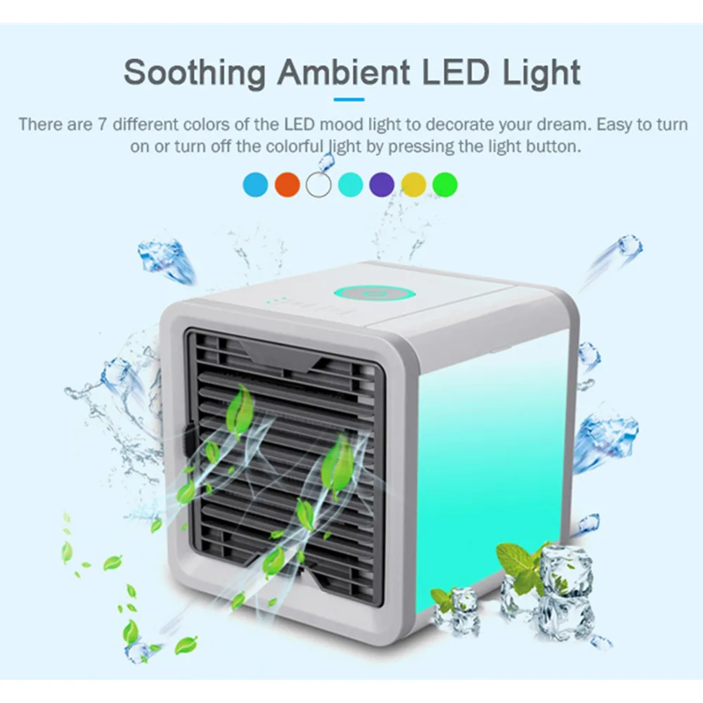 

Portable Mini USB Air Conditioner Humidifier Purifier 7 Colors Light Desktop Air Cooling Fan Air Cooler Fan for Office Home