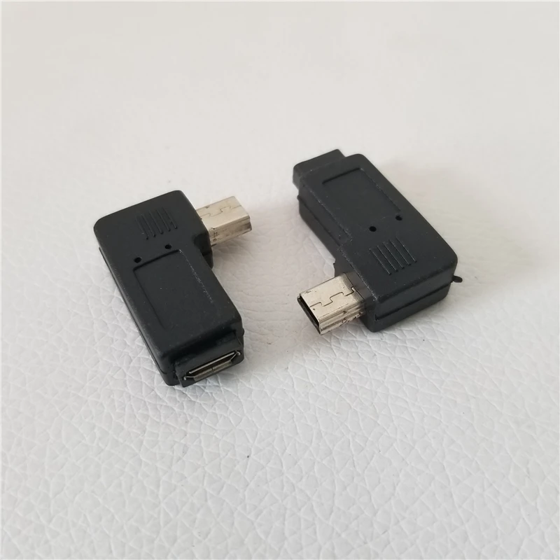 Mini USB мужчина к Micro USB 5Pin Женщина 90 градусов левый угол адаптер конвертер Jack Plug черный