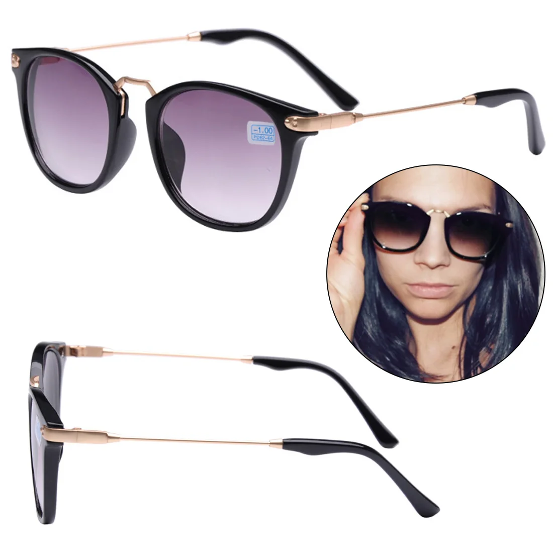 

da sole donna Men Women Students Myopia Lenses Sunglasses Metal Square Frame Nearsighted Glasses -1.0 1.5 2.0 2.5 to 4.0