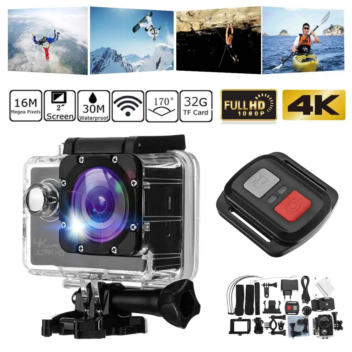 Ultra-4K Full HD 1080P Wifi Спортивная Экшн-камера водонепроницаемая подводная камера на