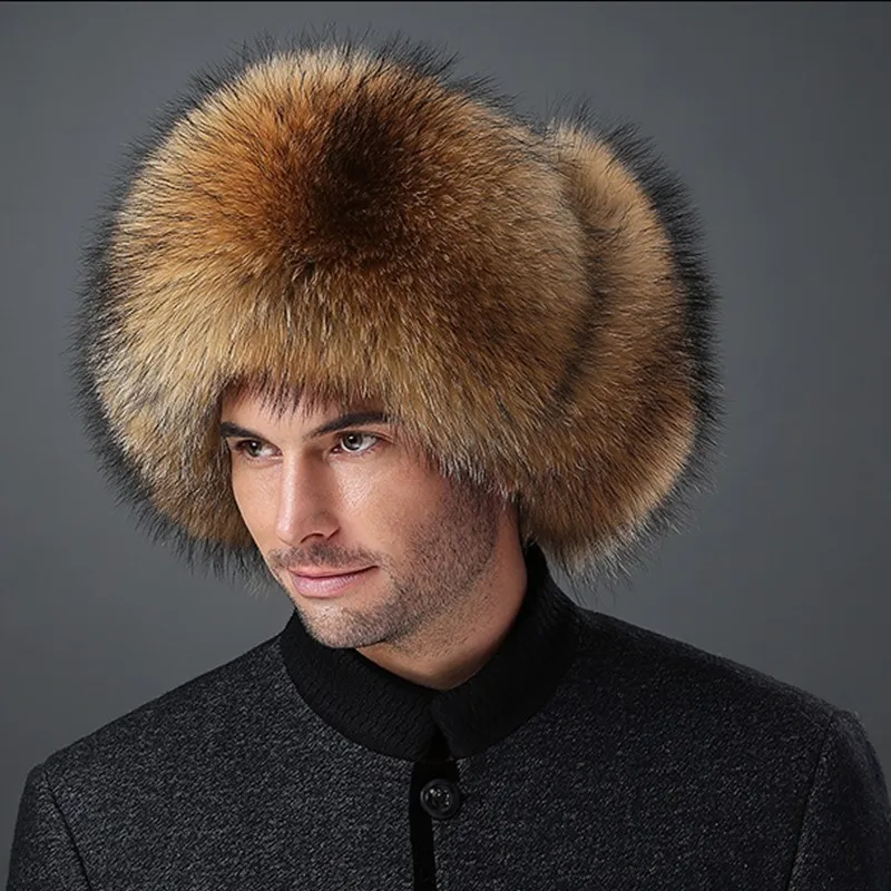 2018 Men Luxury Winter Russian Real Fox Fur Bomber Hats Warm Soft ...