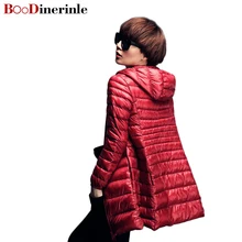 BOoDinerinle, ультра легкий пуховик для женщин, длинный пуховик, ультра тонкий пуховик для женщин, с капюшоном, пуховик на утином пуху, Женское зимнее пальто