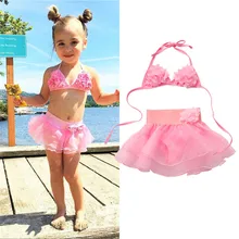 New Baby Kids Girls Pink Bikini Set Swimsuit Summer Beach Swimwear Bathing Suit