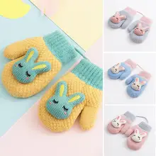 Новые Вязаные перчатки милый шнур с изображением кролика плюс бархатные теплые перчатки трехмерная вышивка голова маленького кролика детские перчатки